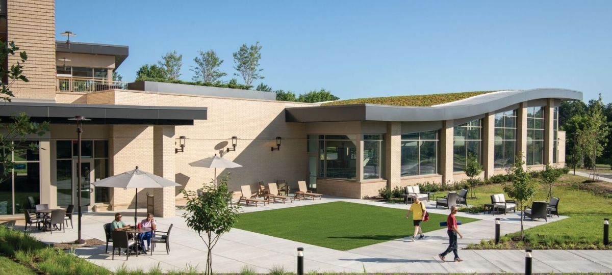 Exterior shot of the Riderwood Wellness Center.